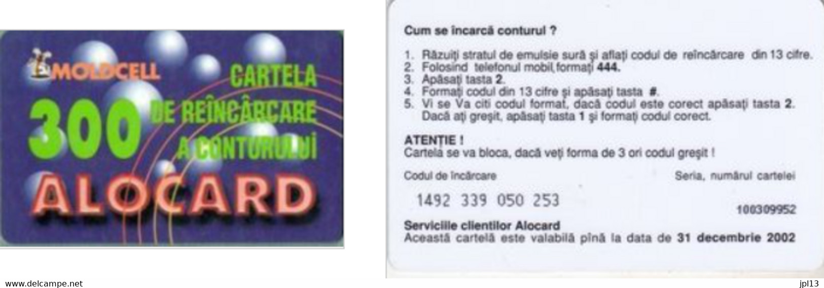 Recharge GSM - Moldavie - Moldcell - Alocard 300 Boules Violettes, Exp. 31 Decembrie 2002 - Moldawien (Moldau)