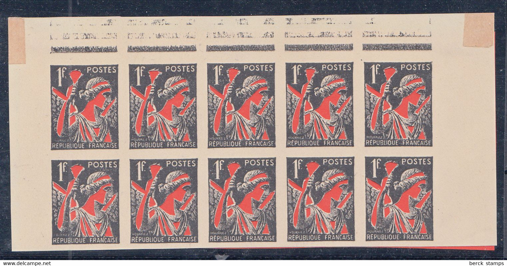 FRANCE - N° 650 - 1F Type IRIS - COUSSINET - Bloc De 10 Haut De Feuille. RARE Pour Cette émission!!! - 1939-44 Iris