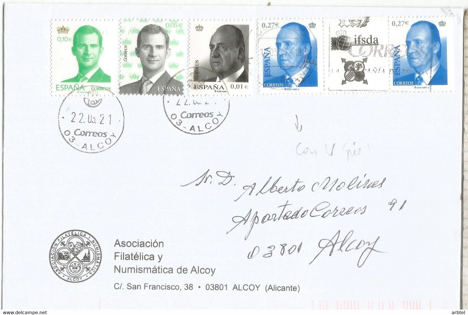 ALCOY CORREO INTERIOR 2021 SELLOS BASICA Y PIE FNMT-V - Cartas & Documentos