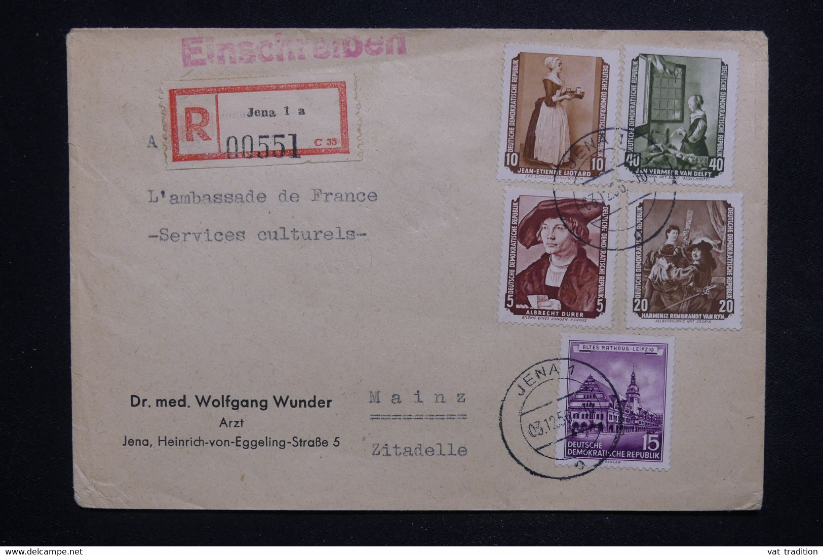 ALLEMAGNE - Enveloppe En Recommandé De Jena Pour Mainz En 1956 - L 123877 - Cartas & Documentos