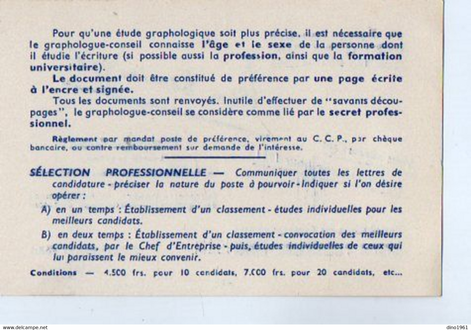 VP19.858 - CHOISY - LE - ROY ( Seine ) 1951 - CDV - Carte De Visite - Mr Jean DOMINIQUE Graphologue - Conseil - Cartoncini Da Visita