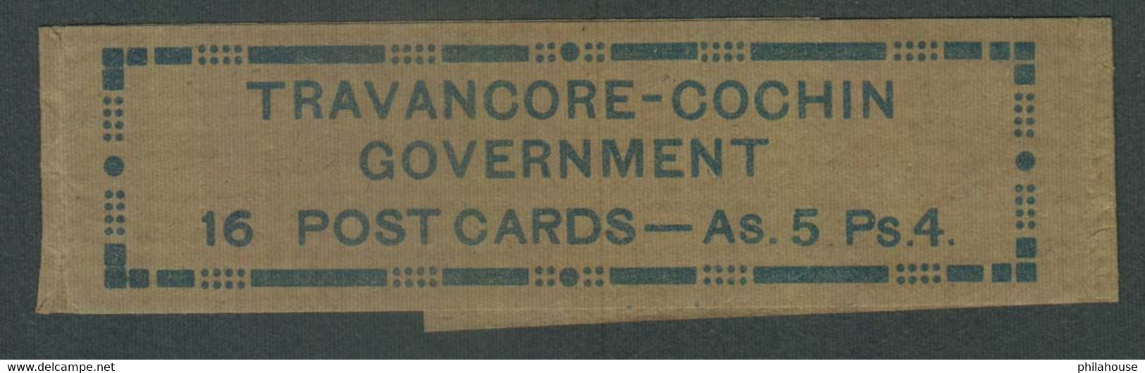 India Travancore Cochin State Postcard Wrapper - Travancore-Cochin