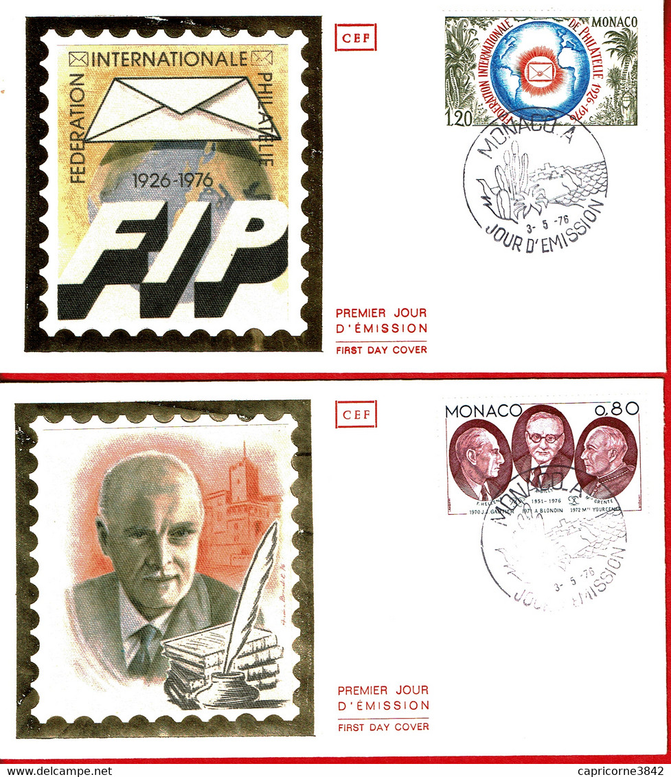 1976 - Monaco - 2 Envel. 1er Jour: FONDATION CONSEIL LITTERAIRE Et FEDERATION INT. PHILATELIE - Tp N° 1049/1054 - FDC