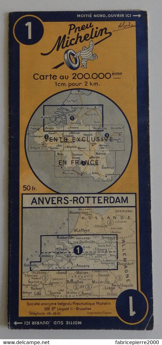 MICHELIN N°1 Carte Routière Anvers Rotterdam 1947 TBE Hollande Pays-Bas - Roadmaps