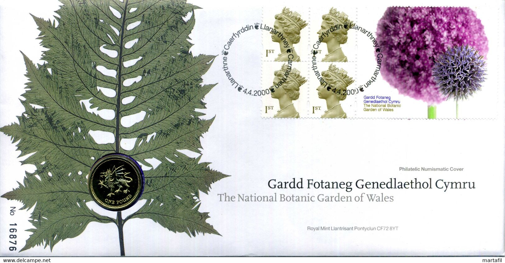 Royal Mail FDC "Gardd Fotaneg Genedlaethol Cymru - The National Botanic Garden Fo Wales" 2000 - Autres & Non Classés