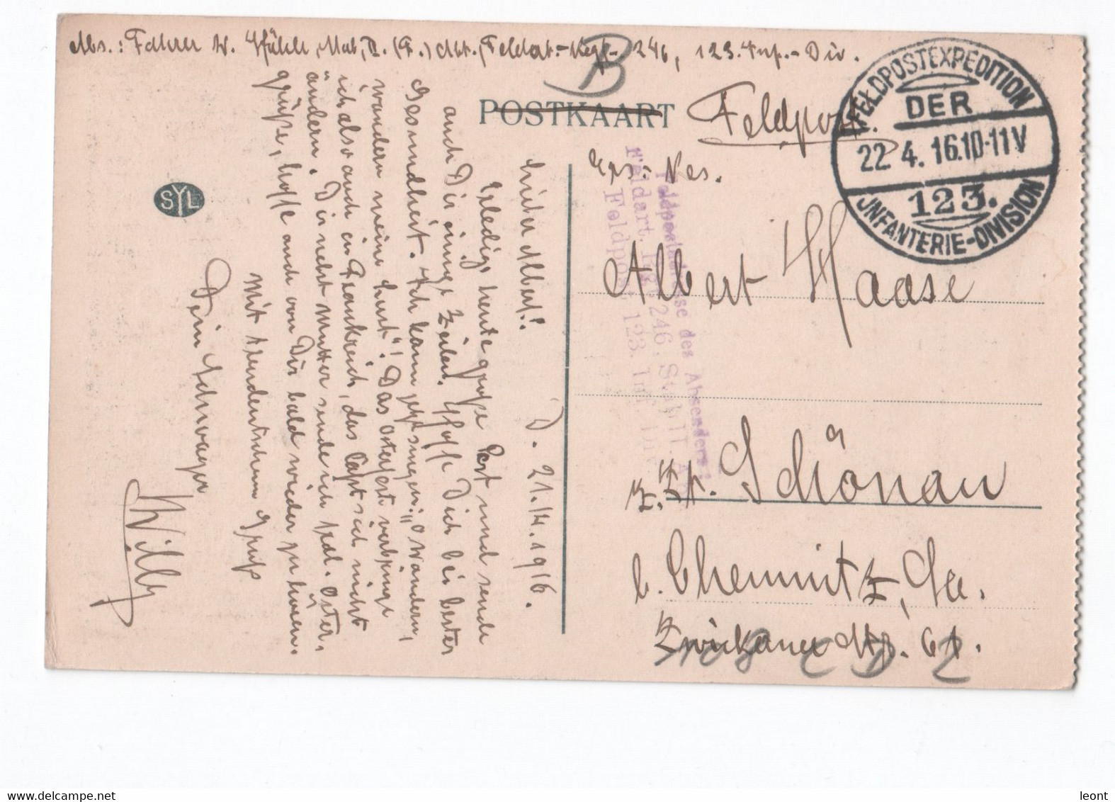 Belgium - Zonnebeke - Train Station Bahnhof - 1916 - Feldpost - SYL - Nice Cancel - Zonnebeke