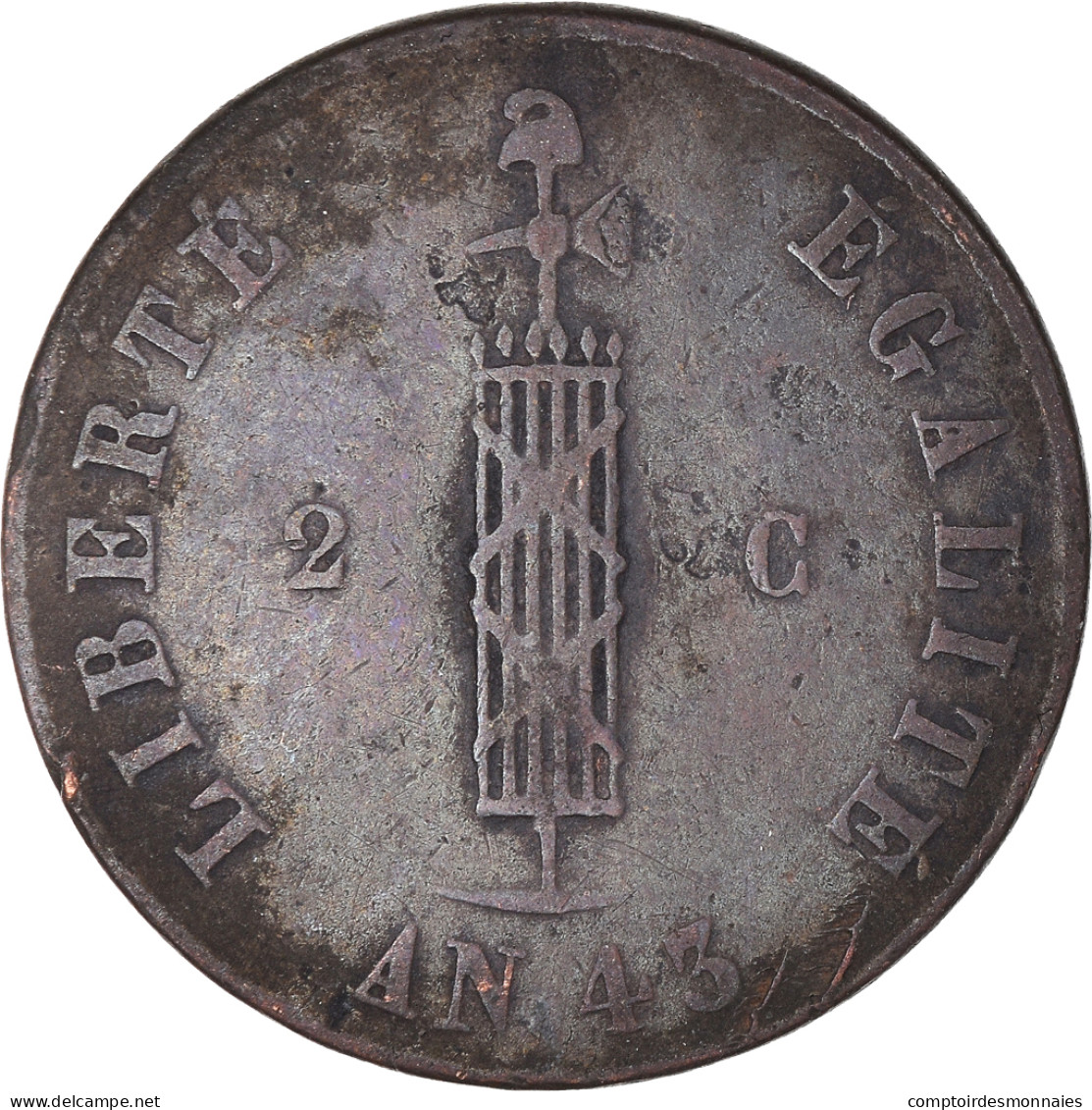 Monnaie, Haïti, 2 Centimes, 1846/AN 43, TTB, Cuivre, KM:26 - Haiti