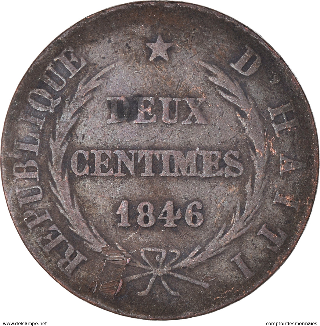 Monnaie, Haïti, 2 Centimes, 1846/AN 43, TTB, Cuivre, KM:26 - Haïti