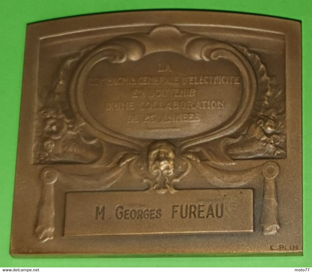 RARE Coffret et Médaille du travail EDF pour 25 années -Bronze- Compagnie Générale d'électricité FRANCE Blin - Vers 1900