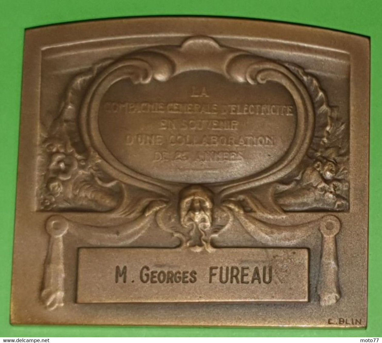 RARE Coffret et Médaille du travail EDF pour 25 années -Bronze- Compagnie Générale d'électricité FRANCE Blin - Vers 1900