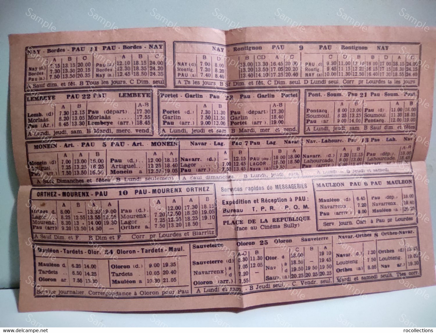 France Timetable Horaire D'Hiver  1959-60. Societe T.PR. Pau Nay Betharram Lourdes Biarritz Salies - Europe