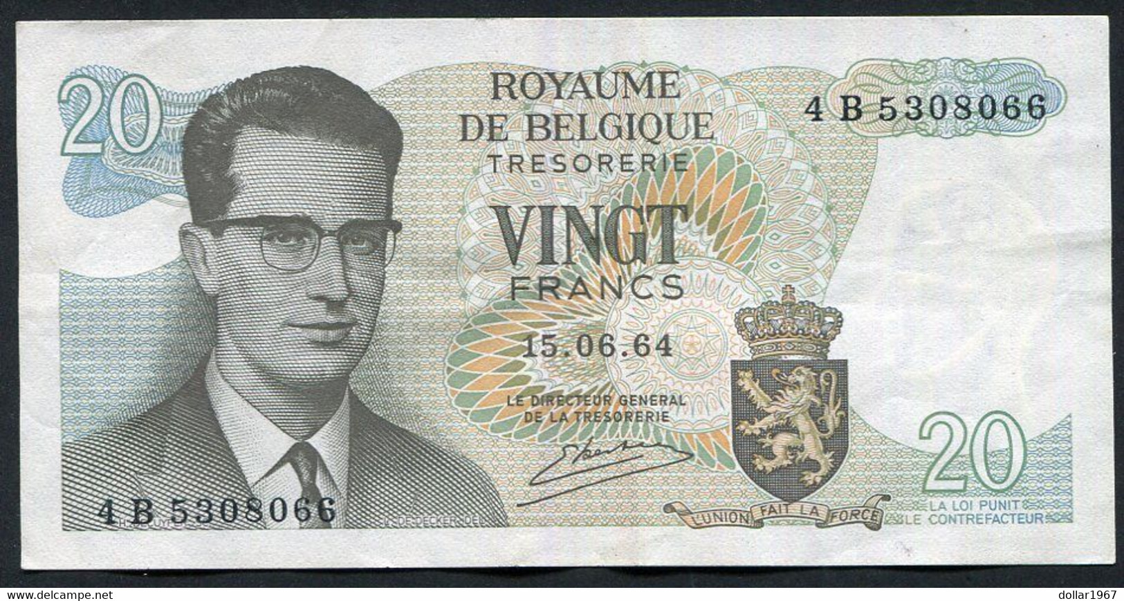 België Belgique Belgium 15 06 1964 -  20 Francs Atomium Baudouin.  4 B 5308066 - 20 Francs