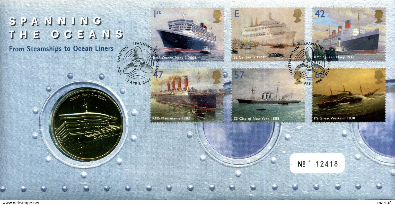 Royal Mail FDC "Spanning The Oceans From Steamships To Ocean Liners - Queen Mary 2 2004" - Maritime