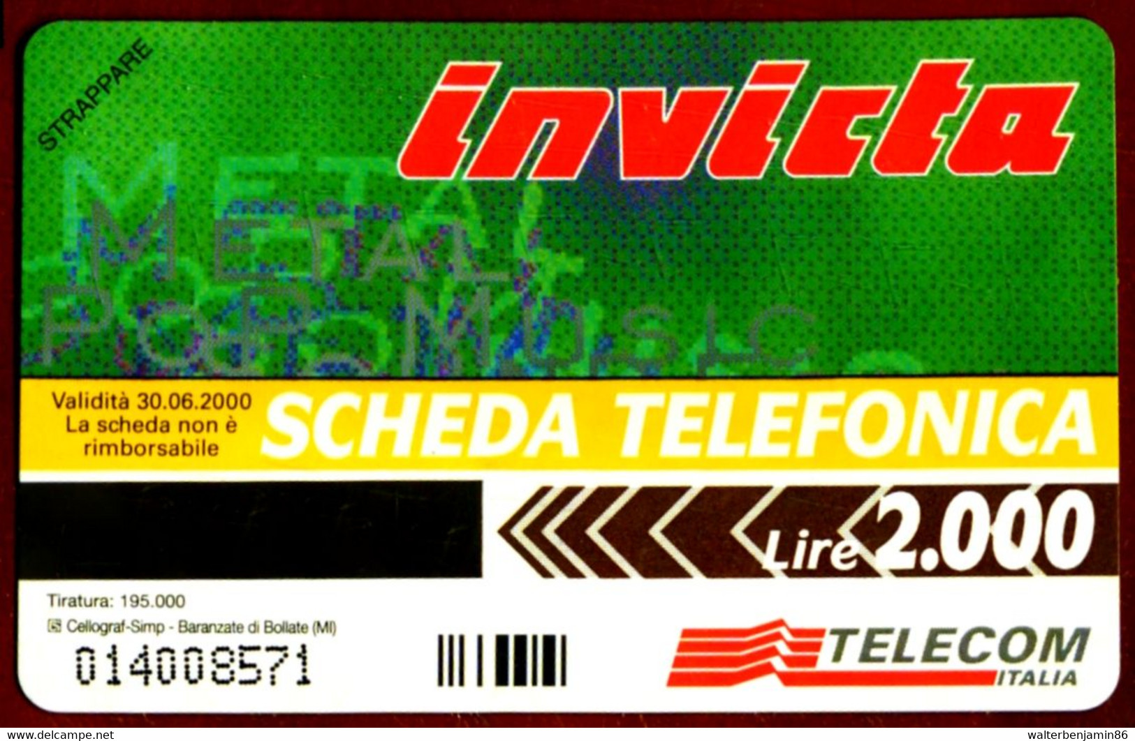 G 834 C&C 3443 SCHEDA TELEFONICA NUOVA MAGNETIZZATA INVICTA VARIANTE FALLA - Erreurs & Variétés