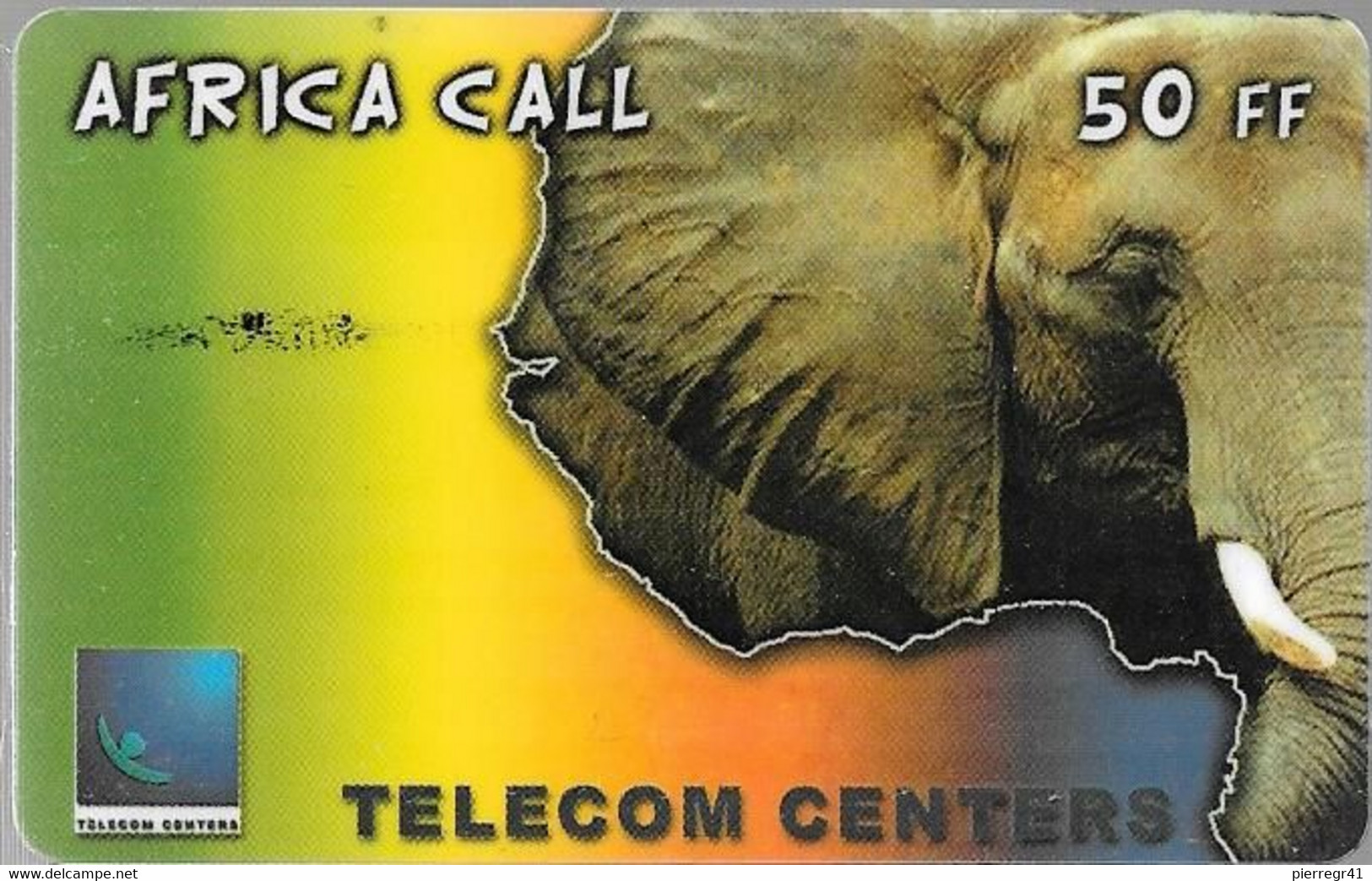 CARTE-PREPAYEE-50FF-TELECOM CENTERS-AFRICA CALL-ELEPHANT- N°-25/12/2000-PLASTIFIE GLACE-EPAIS-TBE - Oerwoud
