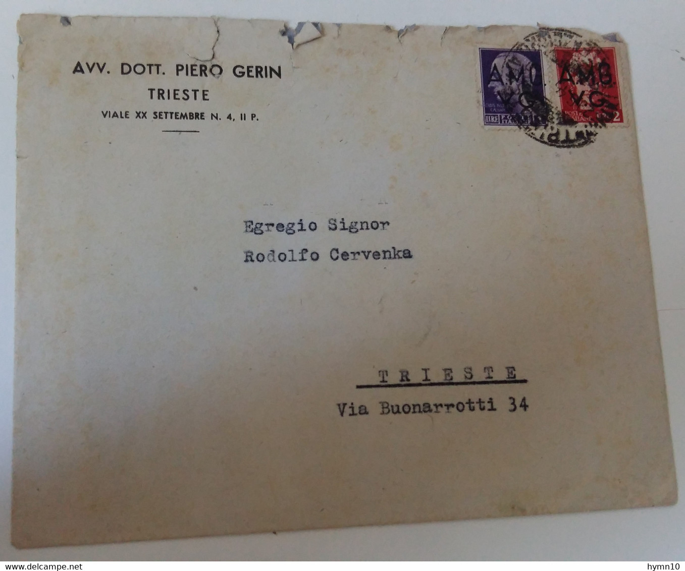 1946 TRIESTE Busta Per CITTA'+L.1+L.2 Imperiale Luogotenenziale+AMG-VG-O387 - Storia Postale