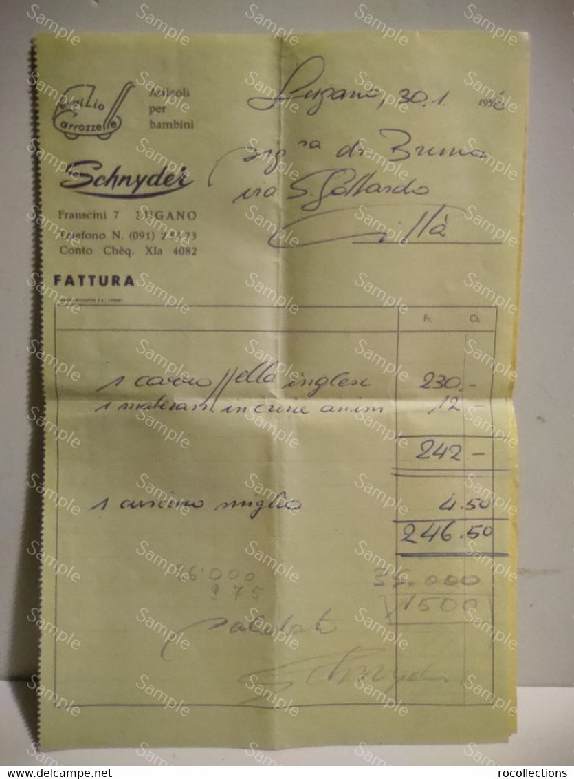 Switzerland Invoice SCHNYDER Lugano Servizio Carrozzelle Articoli Per Bambini 1955 - Suisse