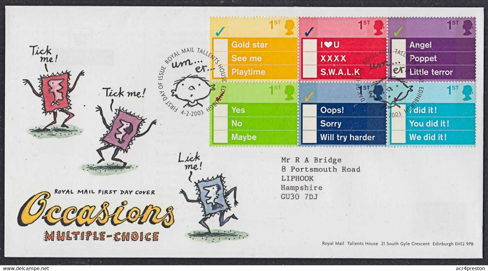 Ca0011 GREAT BRITAIN 2003, SG 2337-42 'occassions' Greeting Stamps,  FDC - 2001-2010 Decimal Issues