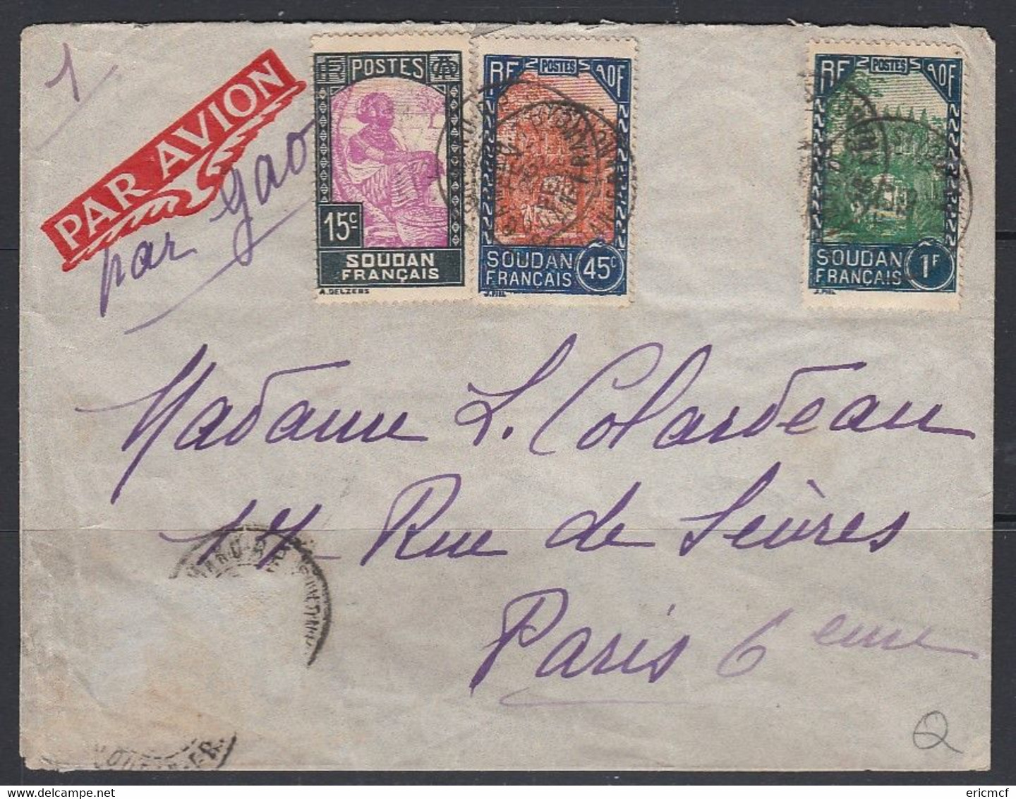 French Sudan 1938 First Flight Bamako Gao Algeria France FF Cover - Covers & Documents