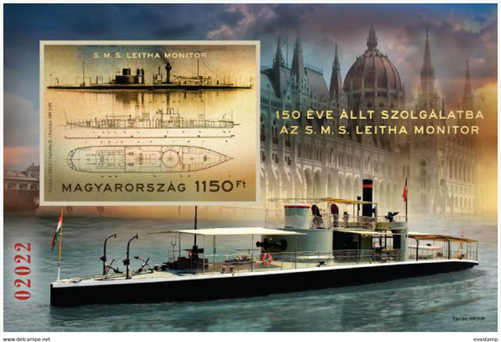 HUNGARY - 2022. S/S - 150th Anniversary Of The SMS LEITHA Monitor / Oldest  Austro-Hungarian Warship / Imperf. MNH!! - Neufs