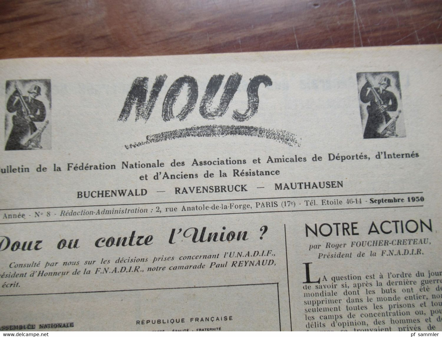 Federation Nationale Des Associations Et Amicales De Deportes D'internes Et D'anciens De La Resistance F.N.A.D.I.R. - Documentos