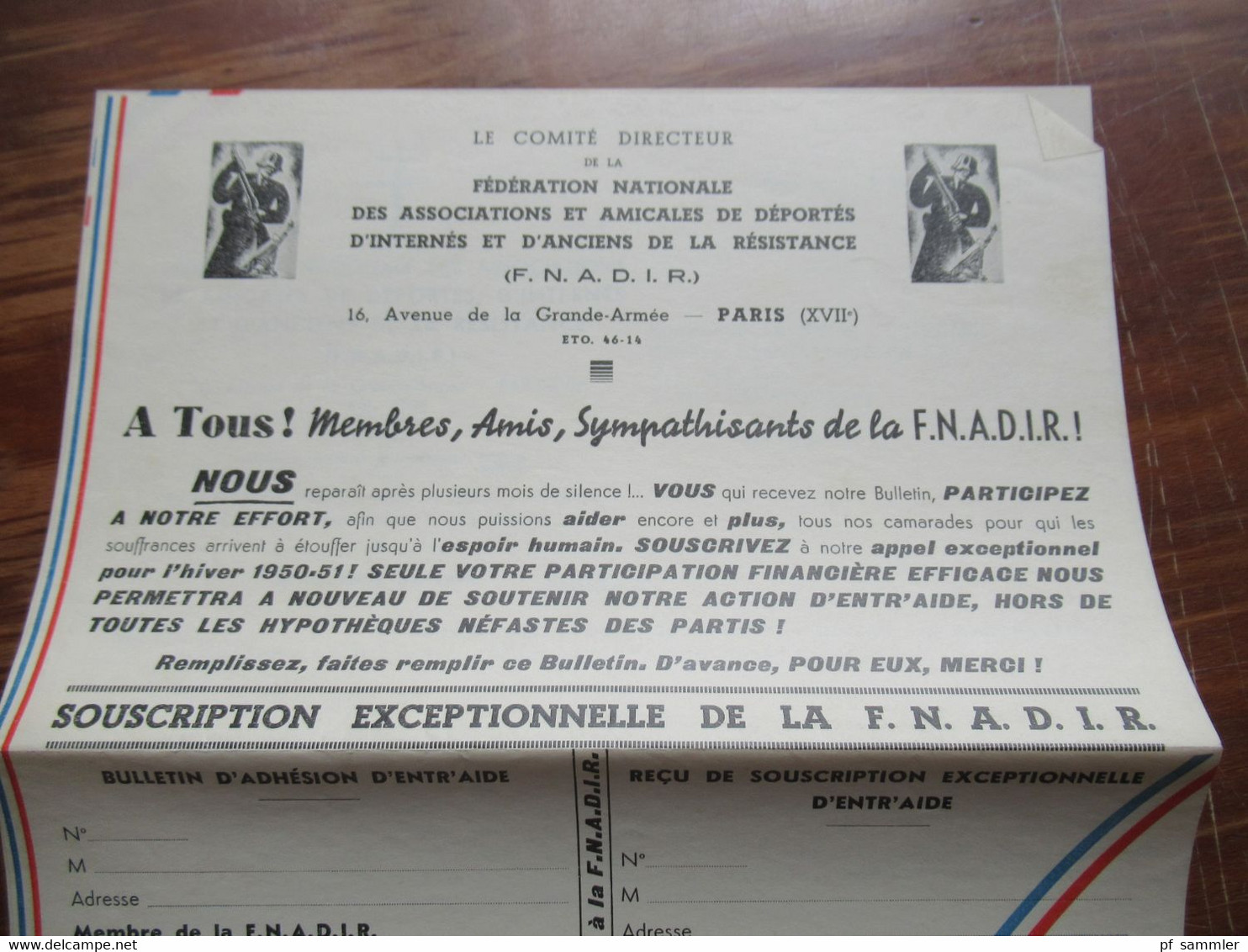 Federation nationale des associations et amicales de deportes d'internes et d'anciens de la Resistance F.N.A.D.I.R.