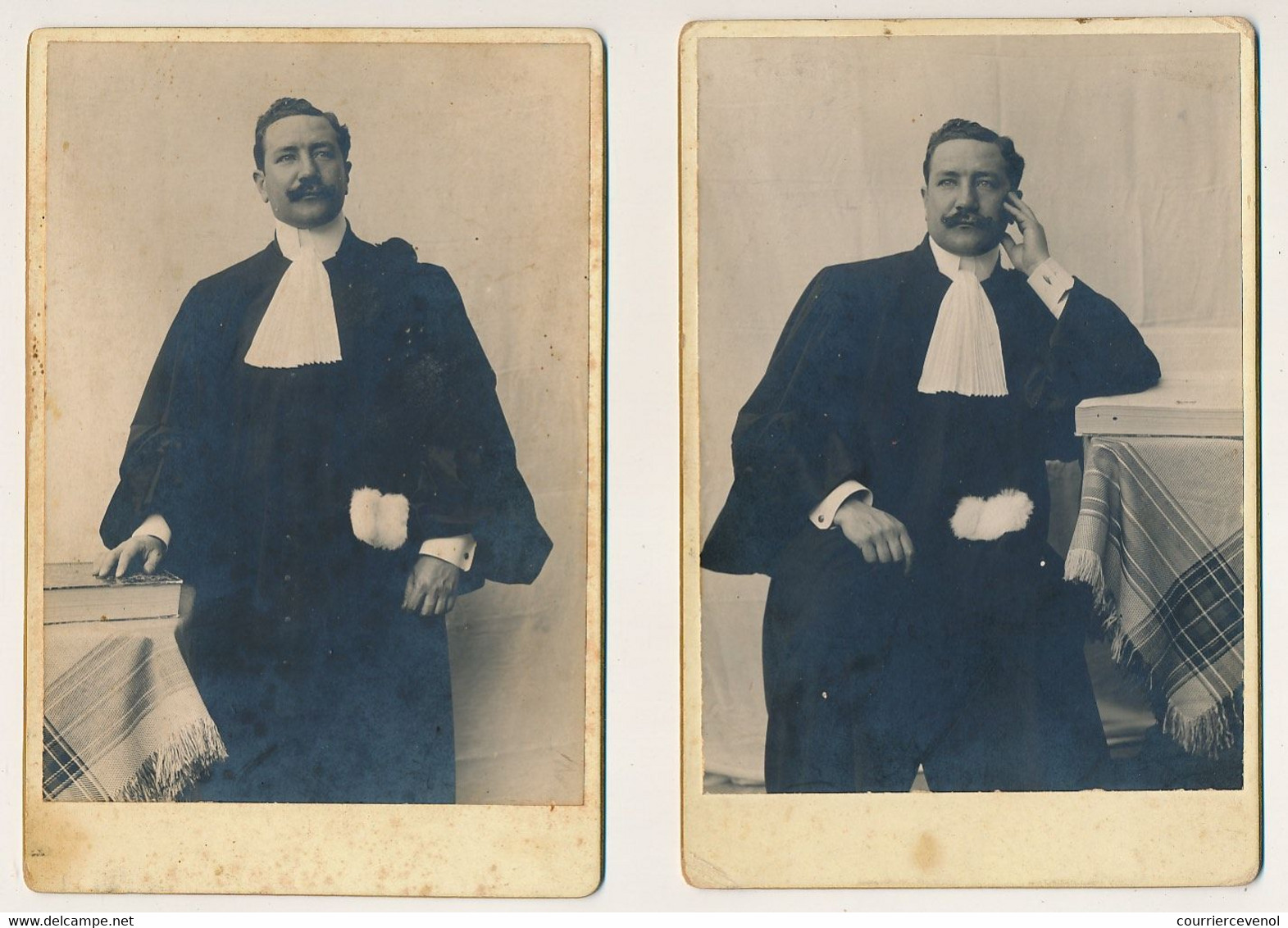 Deux Photographies - Homme En Robe (Avocat Ou Juge ?) Collées Sur Support Carton - Anonymous Persons