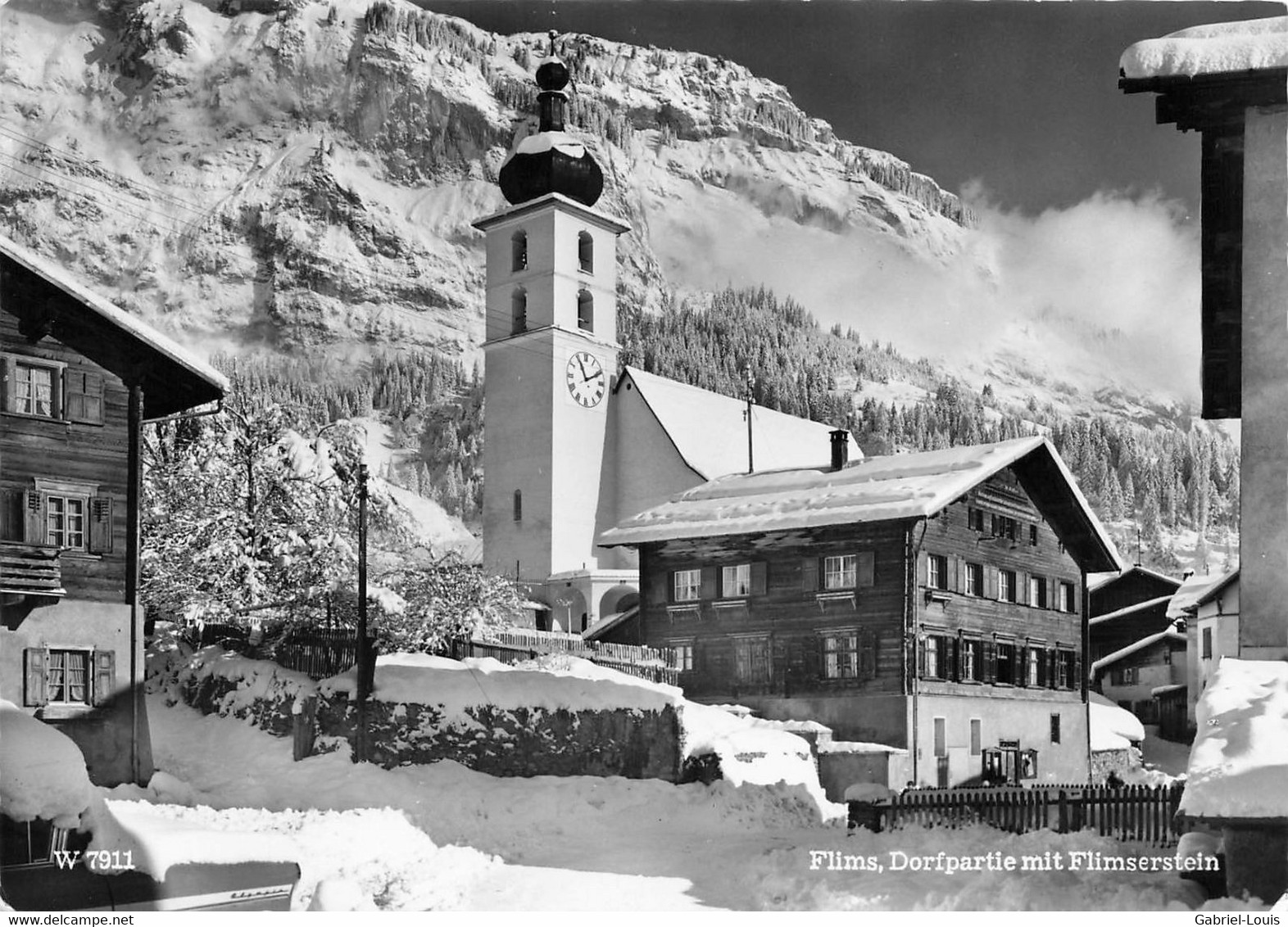 Flims Dorfpartie Mit Flimserstein Im Winter (10 X 15 Cm) - Flims