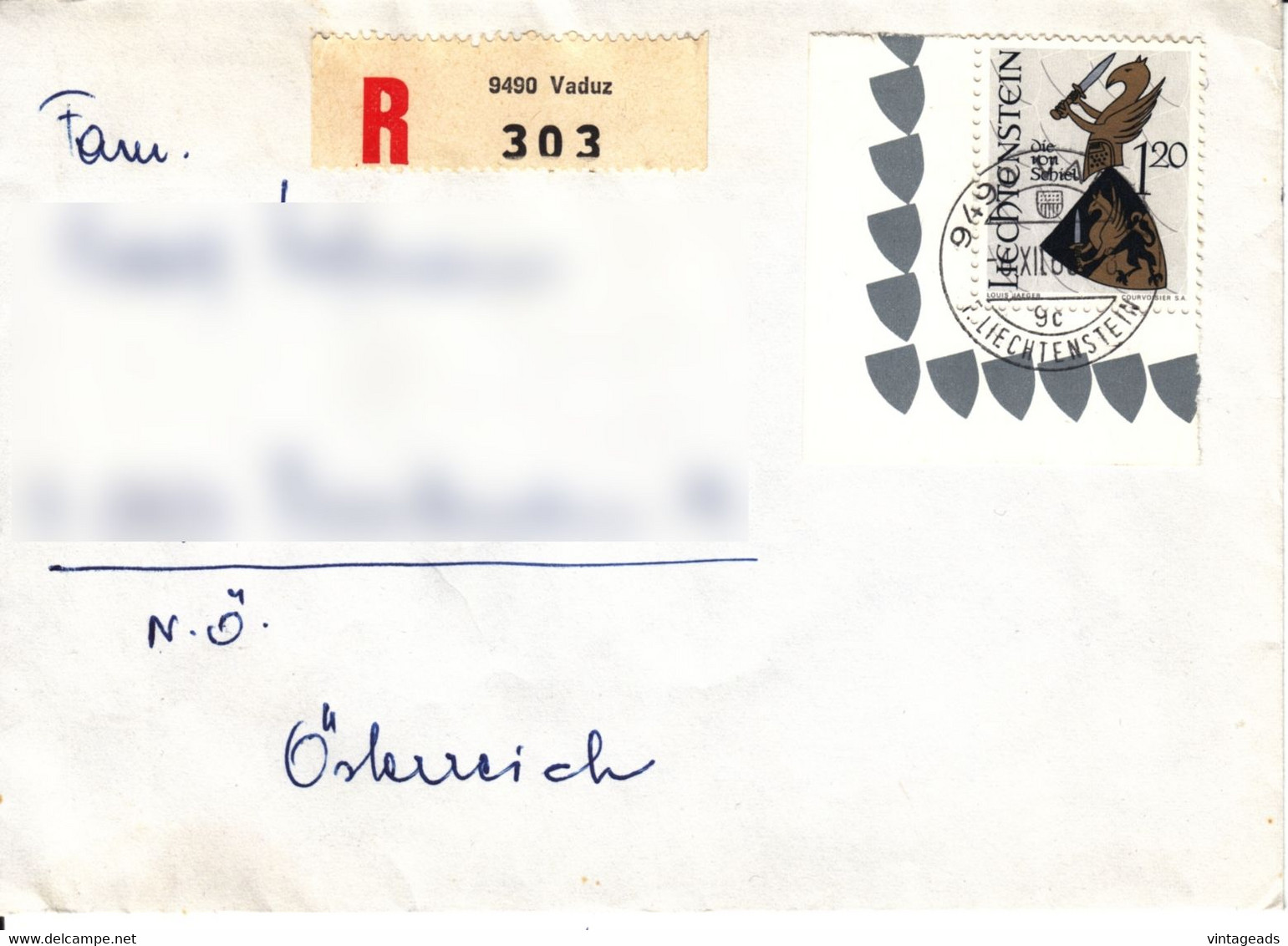 BM887 Liechtenstein Briefkuvert Frankiert Mit Randstück, Reco 9490 Vaduz 303 - Briefe U. Dokumente