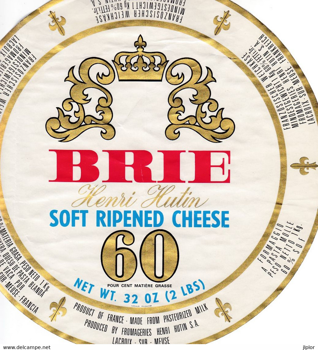 ETIQUETTE FROMAGE GRAND BRIE -  HENRI HUTIN  -  EXPORT  - Fab En LORRAINE - MEUSE 55  - - Cheese