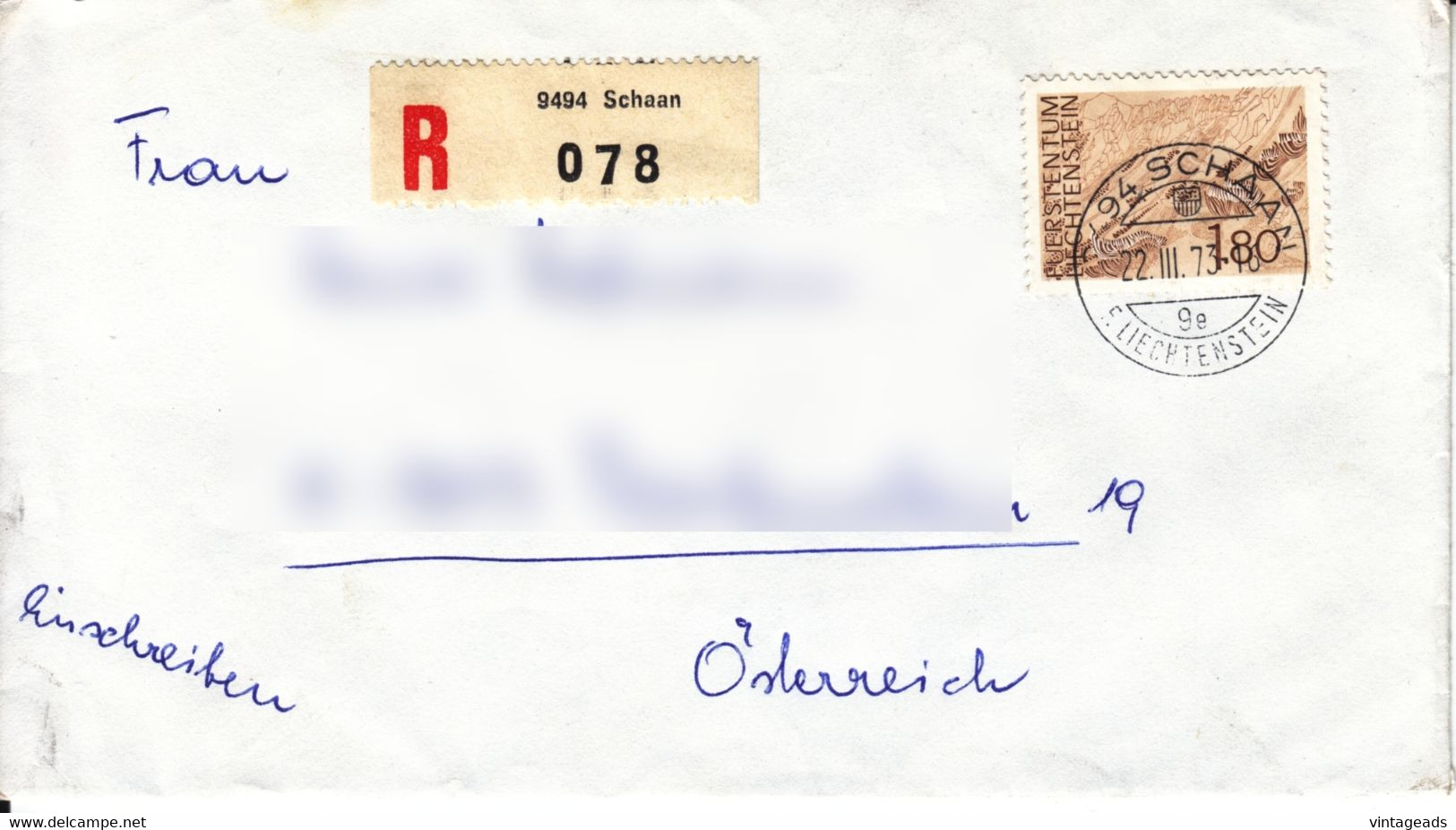 BM891 Liechtenstein Briefkuvert Frankiert, Mit Reco 9494 Schaan 078, Gelaufen 1973 - Storia Postale