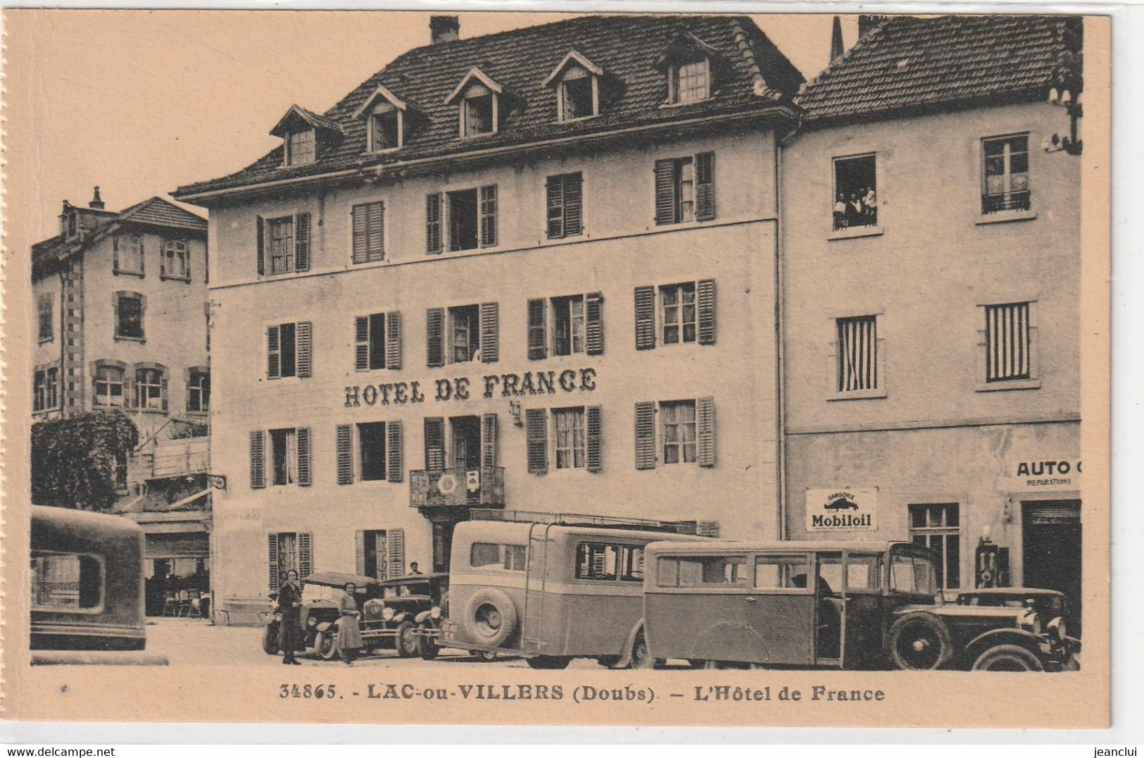 34865. LAC-ou-VILLERS . L'HOTEL DE FRANCE + NOMB. AUTOCARS& PUB " MOBILOIL " CARTE NON ECRITE - Other & Unclassified