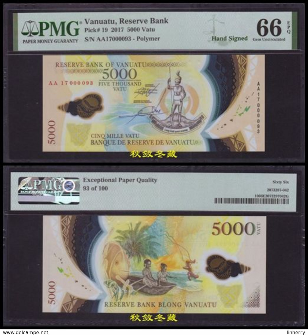 Vanuatu 5000 Vatu (2017), Handsigned, #93 (100 Folders), Polymer, PMG66 - Vanuatu