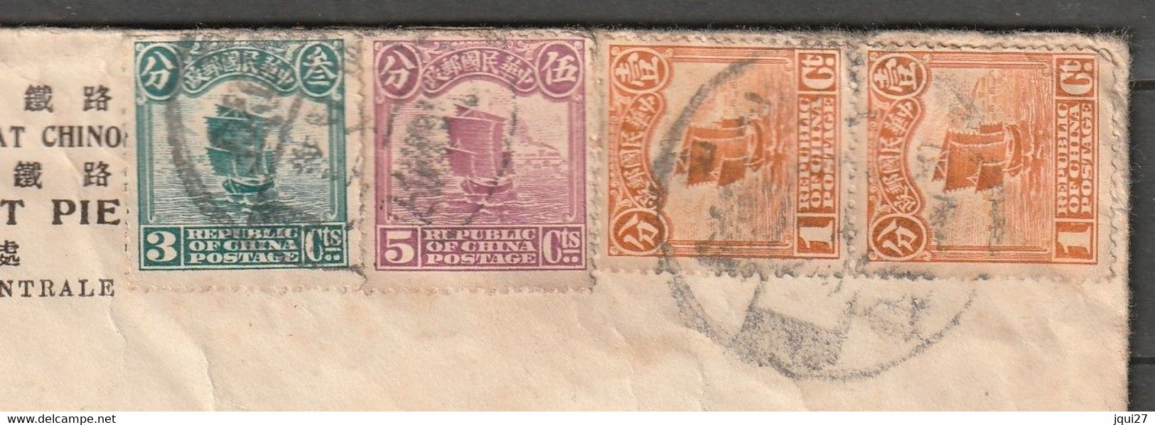 Lettre De Chine Pour La France N° 146A, 149A, 151A Enveloppe Des Chemins De Fer De L'Etat Chinois Lignes Lung-Hai - 1912-1949 Republic