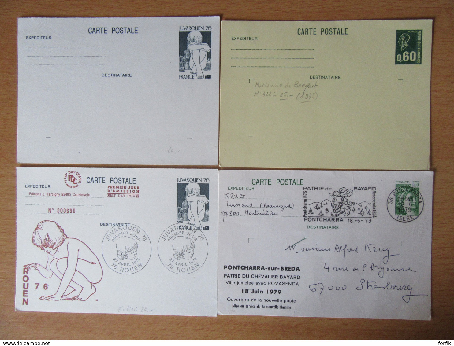 France - Lot De 4 Entiers Postaux Modernes Dont Juvarouen 76, Marianne Béquet, Sabine - Années 1970 - Konvolute: Ganzsachen & PAP