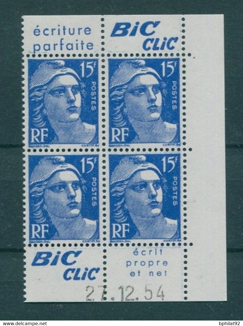 !!! 15 F MARIANNE DE GANDON BLOC DE 4 AVEC PUBS BIC CLIC ET COIN DATE NEUF ** - 1950-1959