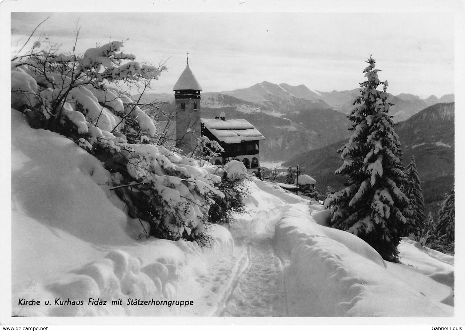 Kirche U. Kurhaus Fidaz Mit Stätzerhorngruppe Flims  Im Winter  (10 X 15 Cm) - Flims