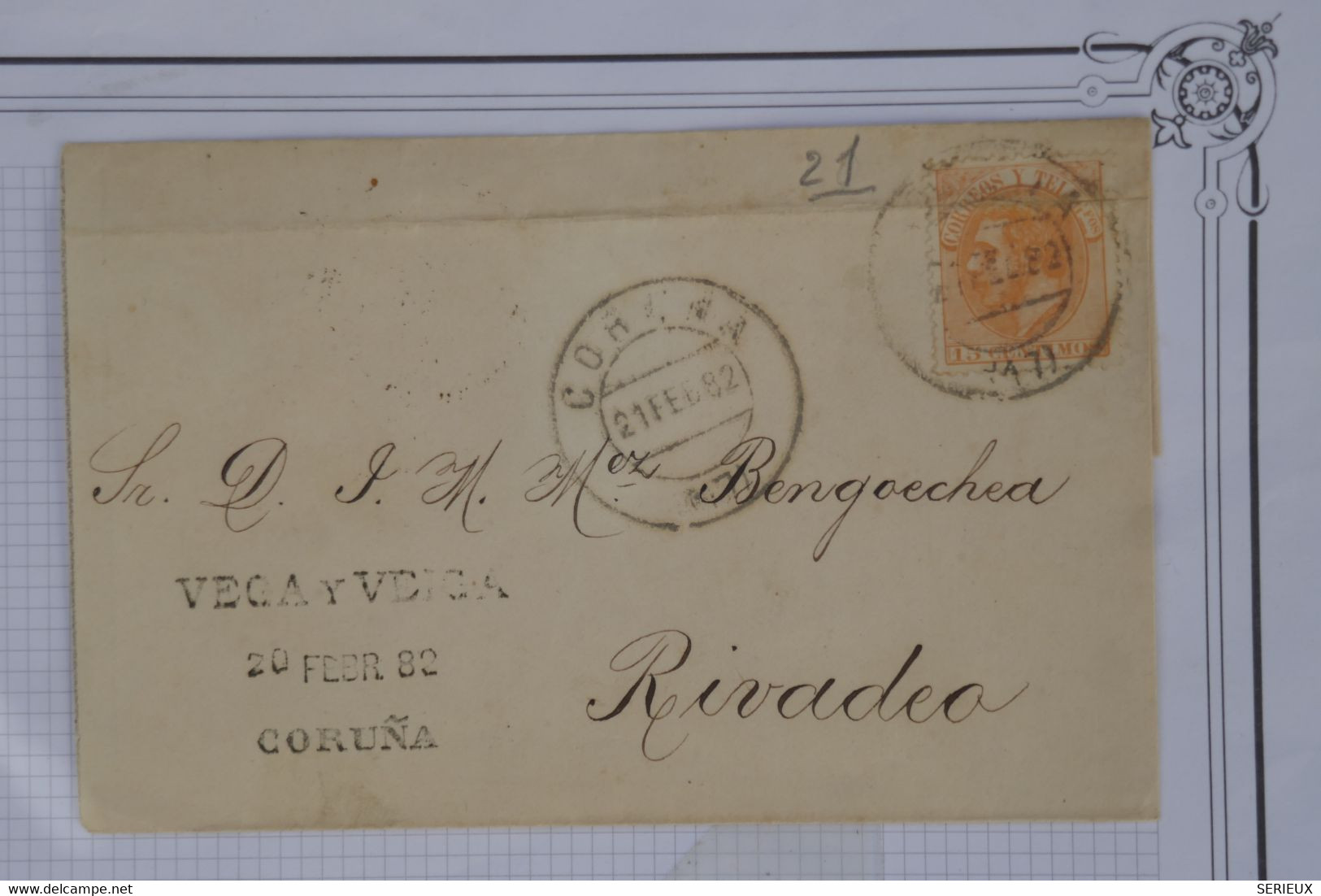 AW3 ESPANA  BELLE LETTRE    1882 CORUNA  POUR RIVADEO +AFFRANCH. INTERESSANT - Covers & Documents