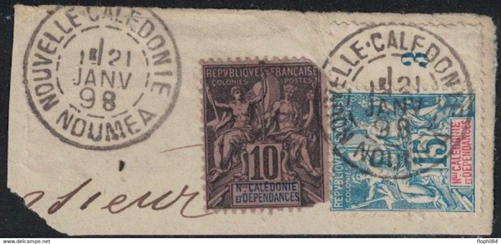 NOUVELLE CALEDONIE - NOUMEA - FRAGMENT DE LETTRE - TYPE GROUPE 10 ET 15c - DU 21 JANVIER 1898. - Used Stamps