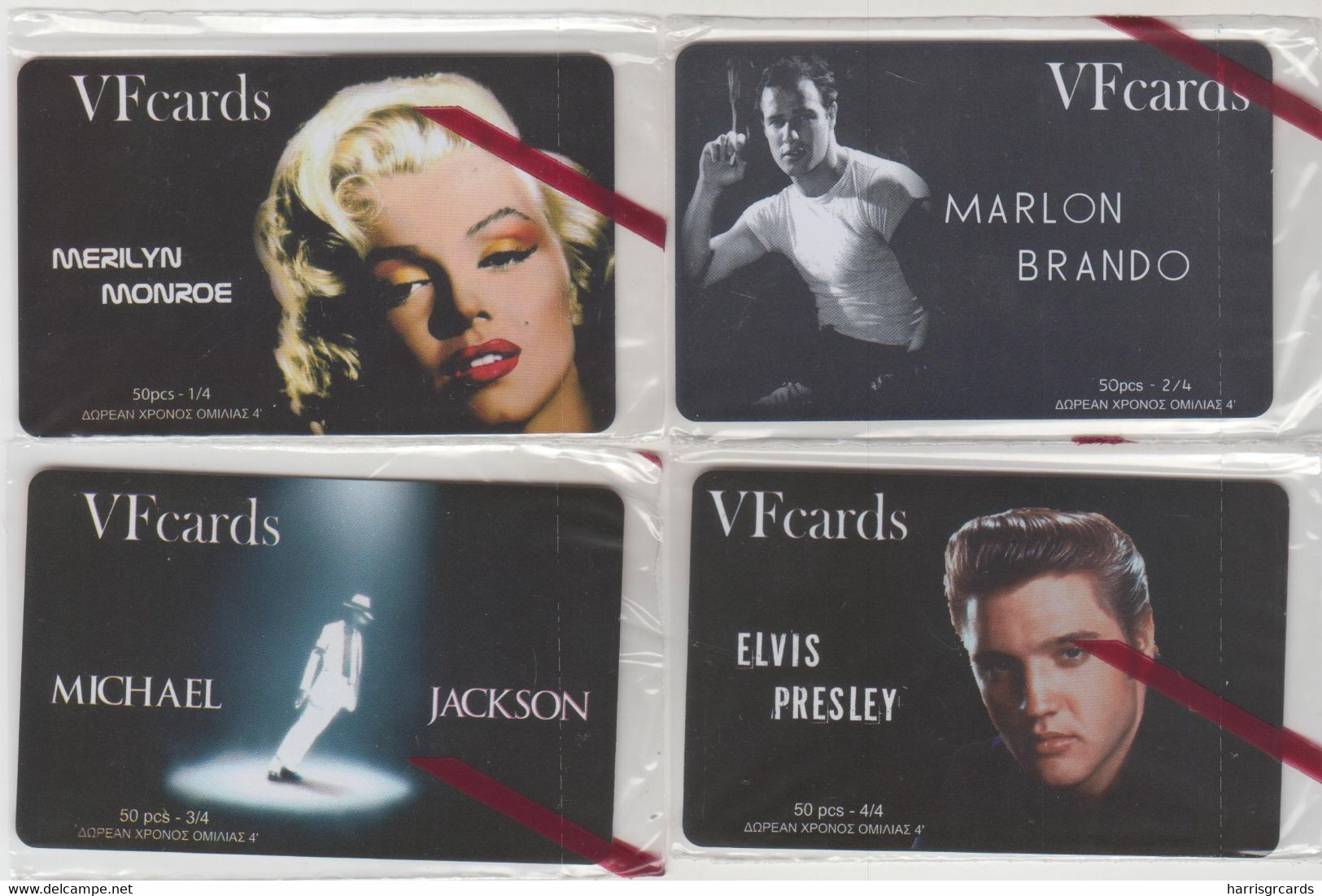 GREECE - Cinema/Monroe,Presley,Jackson,Brando,Set Of 4 VF Promotion Prepaid Cards(Sample),tirage 450,e.d 31/012/10,mint - Grèce