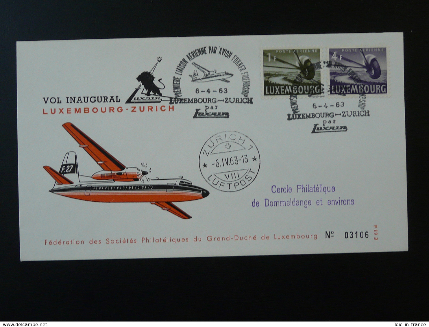 Lettre Premier Vol First Flight Cover Luxembourg Zurich Luxair 1963 - Briefe U. Dokumente