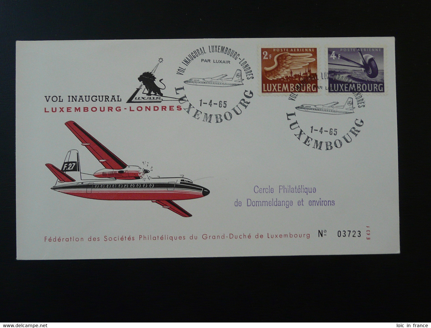 Lettre Premier Vol First Flight Cover Luxembourg London Fokker F27 Luxair 1965 - Cartas & Documentos