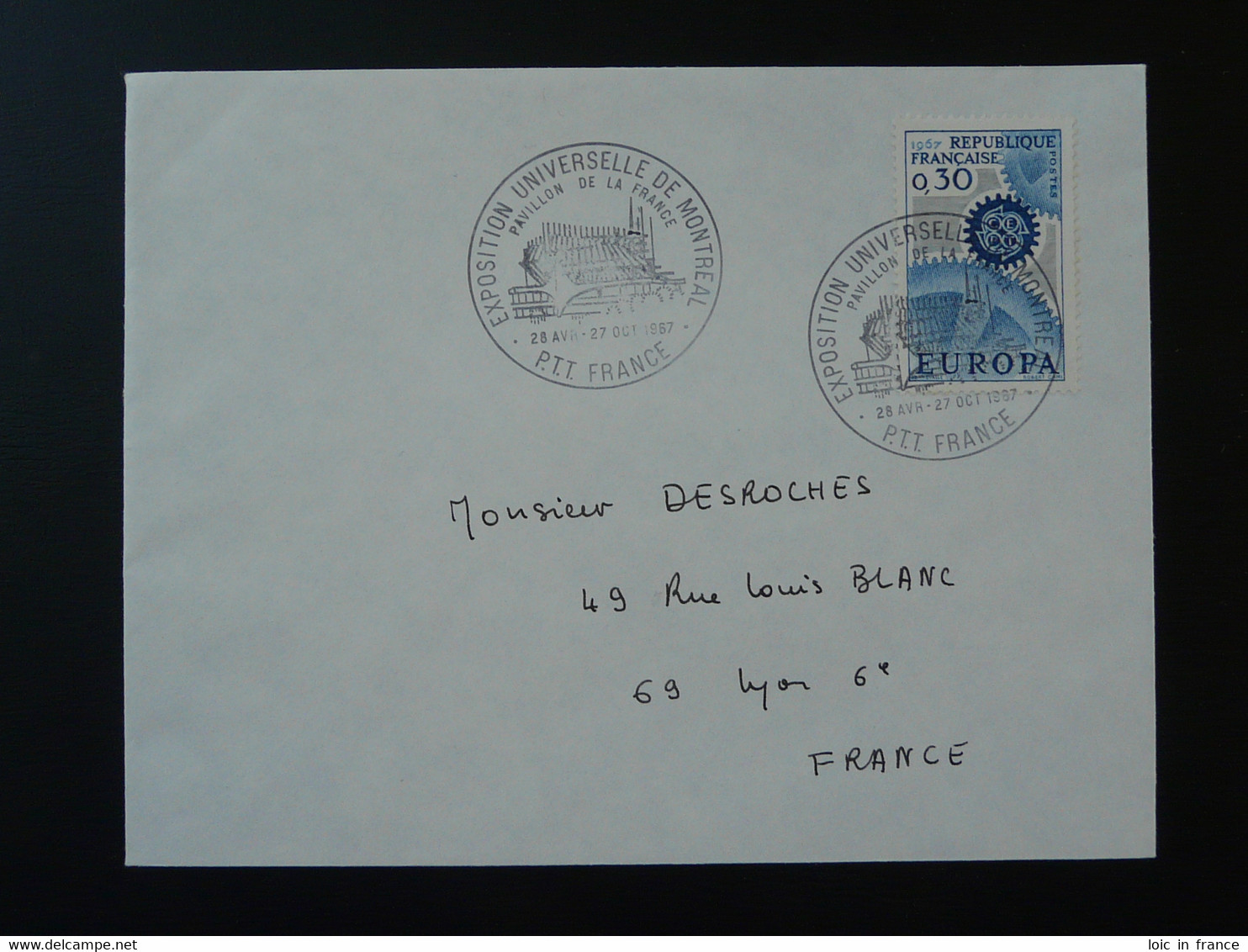 Oblitération Sur Lettre Postmark On Cover Exposition Universelle Montreal 1967 Timbre Europa - 1967 – Montreal (Kanada)