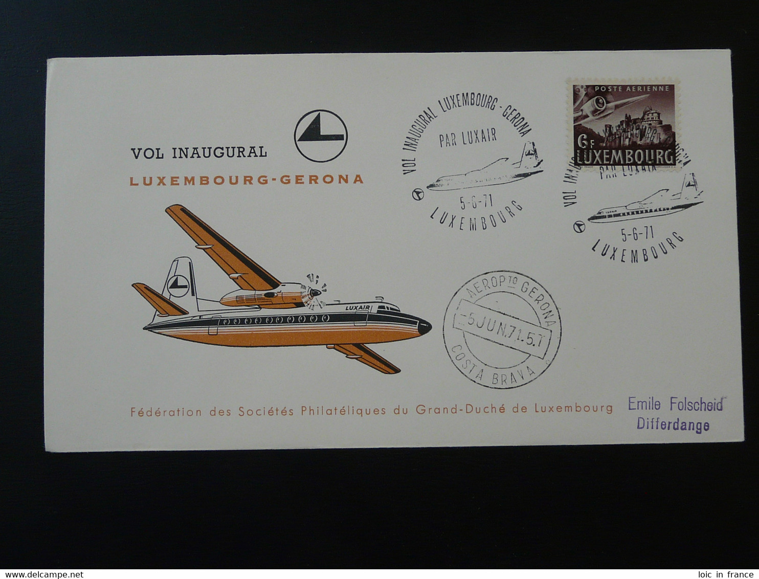 Lettre Premier Vol First Flight Cover Luxembourg Gerona Luxair 1971 - Brieven En Documenten