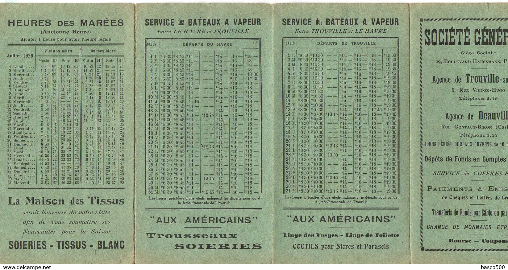 1929 TROUVILLE Sur MER HORAIRE Dépliant Chemins De Fer Bateaux & Marées Tourisme - Europa