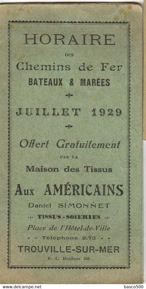 1929 TROUVILLE Sur MER HORAIRE Dépliant Chemins De Fer Bateaux & Marées Tourisme - Europa