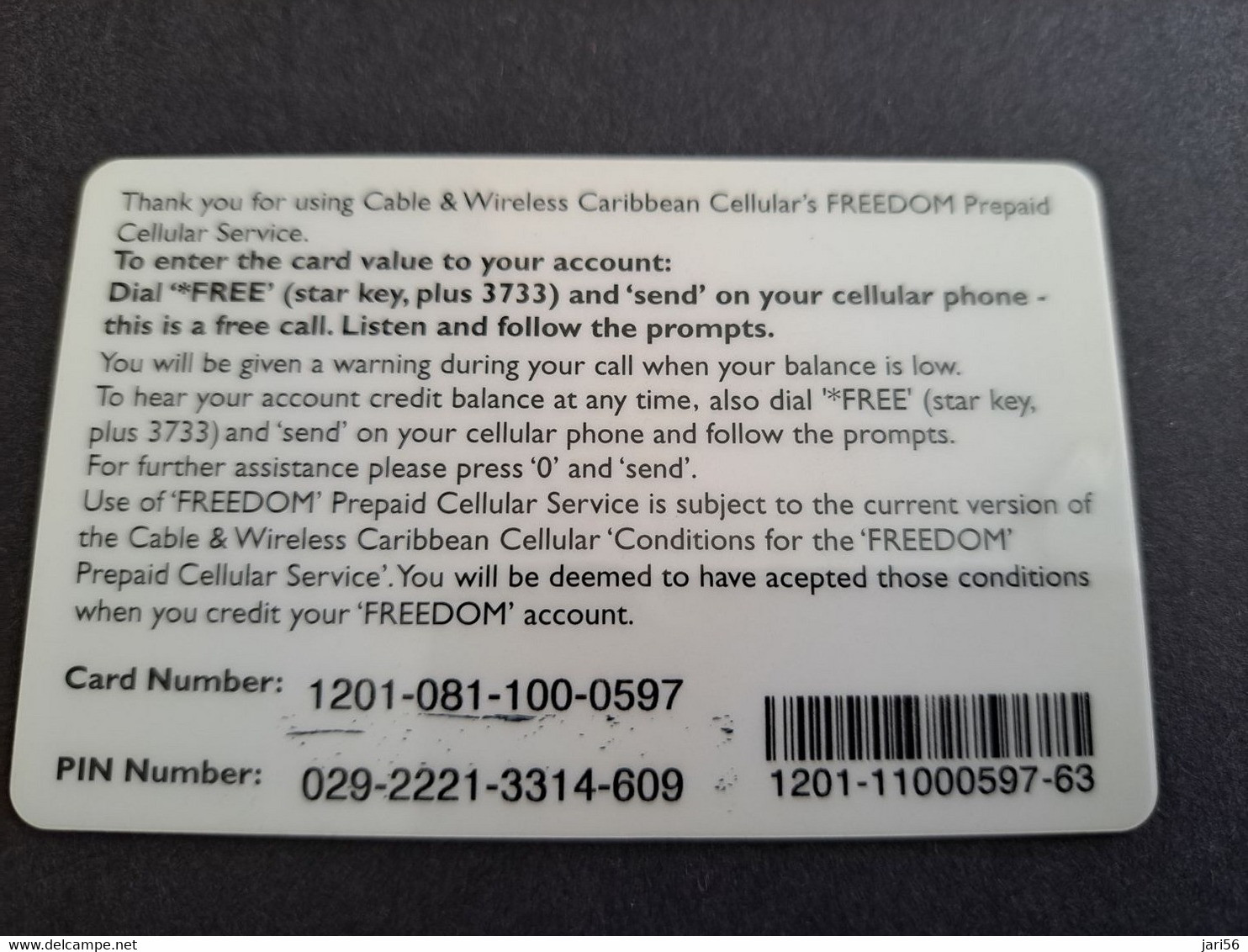 CARIBBEAN ISLANDS / $40,- PREPAID CELLULAIR / FREEDOM IN RED     -PREPAID Used ** 10059** - Antilles (Other)