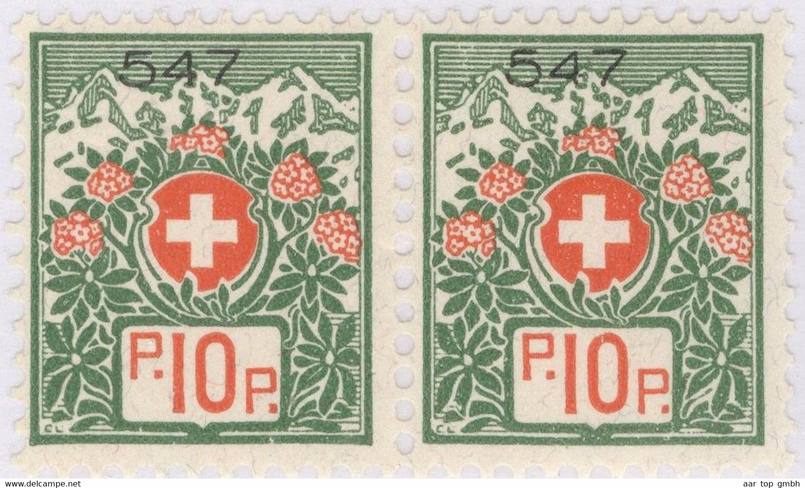 Schweiz Portofreiheit Zu#12A Paar ** Postfrisch 10 Rp. Gr#547 Gem. Geselschaft Basel Ausgeliefert 2000 Stk. - Portofreiheit