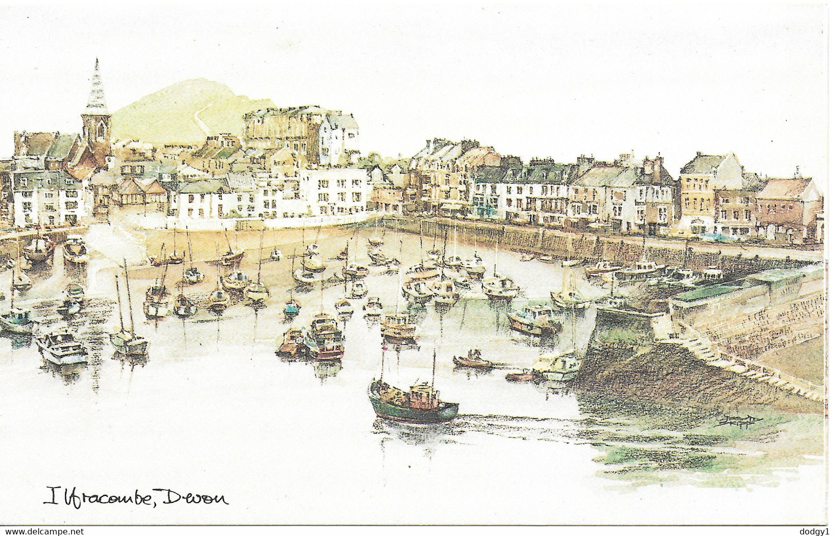 WATER COLOUR OF ILFRACOMBE HARBOUR, DEVON, ENGLAND. UNUSED POSTCARD   A8 - Ilfracombe