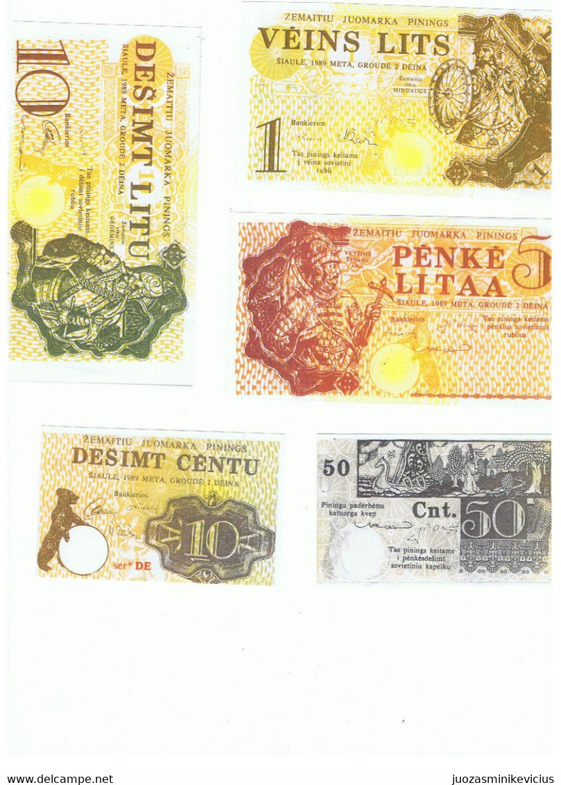 LITHUANIA FIRST  TRIAL  NOTES  SET  OF : 10+50 CENTU+1+5+10 LITU-1989 , RY # 18081-18085 - Lituanie